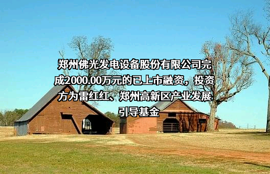 郑州佛光发电设备股份有限公司完成2000.00万元的已上市融资，投资方为雷红红、郑州高新区产业发展引导基金