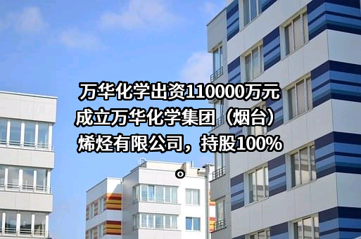 万华化学出资110000万元成立万华化学集团（烟台）烯烃有限公司，持股100%。